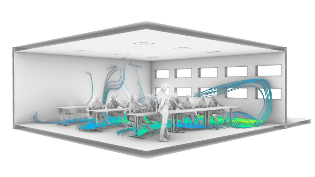 Displacement ventilation streamlines in a classroom